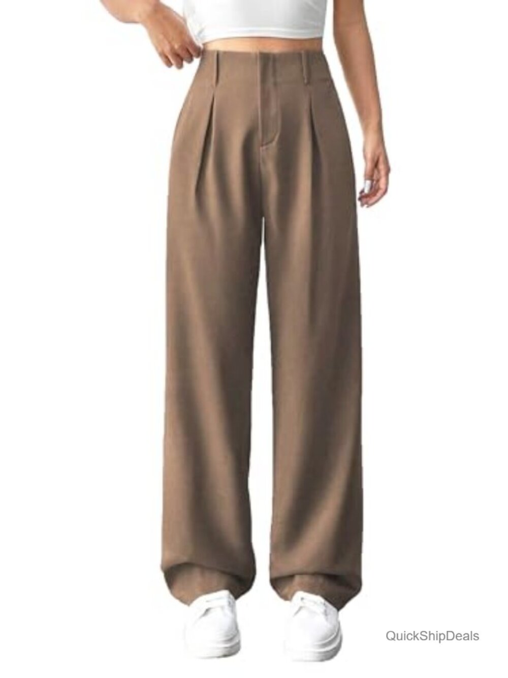 Womens High Waisted Wide Leg Pleated Trousers with Pockets Business Casual